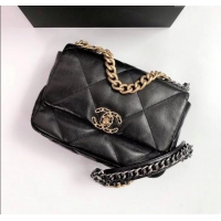 Grade Quality Chanel 19 Shiny Lambskin Small Flap Bag AS1160 Black/Gold 2025