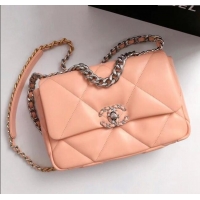 Luxury Classic Chanel 19 Shiny Lambskin Small Flap Bag AS1160 Peachy Pink 2025