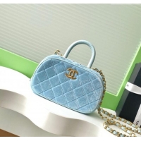 Well Crafted Chanel Velvet Mini Bowling Bag AS5572 Light Blue 2025