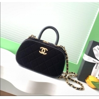 Luxury Discount Chanel Velvet Mini Bowling Bag AS5572 Black 2025