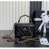 Top Grade Chanel Grained Calfskin Vanity Case with Top Handle AP4799 Black 2025