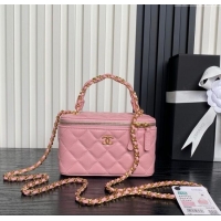 Good Looking Chanel Grained Calfskin Vanity Case with Top Handle AP4799 Light Pink 2025