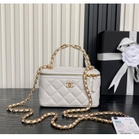 Well Crafted Chanel Grained Calfskin Vanity Case with Top Handle AP4799 White 2025