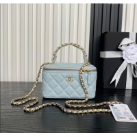 High Quality Chanel Grained Calfskin Vanity Case with Top Handle AP4799 Light Blue 2025