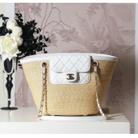 Super Quality Chanel Raffia Straw and Calfskin Large Shopping Bag AS5951 Beige/White 2025
