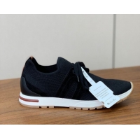 Best Product Loro Piana 360 LP Lady Flexy Walk Sneakers in Knit and Suede Black 0708002
