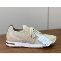 Comfortable Loro Piana 360 LP Lady Flexy Walk Sneakers in Knit and Suede Light Beige 0708003