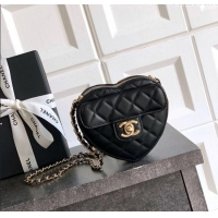 Low Cost Chanel Lambskin Heart Clutch with Chain AP2784 Black 2025