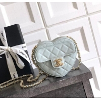 Discount Chanel Lambskin Heart Clutch with Chain AP2784 Baby Blue 2025