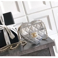 Best Price Chanel Lambskin Heart Clutch with Chain AP2784 Silver 2025