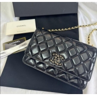 Affordable Price Chanel Shiny Lambskin Wallet On Chain WOC AP4694 Black 2025