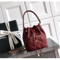 Luxury Cheap Chanel Grained Calfskin Mini Bucket Bag CH081301 Burgundy 2025