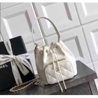 Luxury Discount Chanel Grained Calfskin Mini Bucket Bag CH081301 White 2025