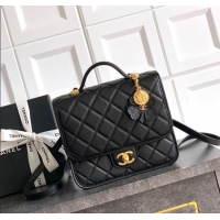 New Cheap Chanel Grained Shiny Calfskin Backpack bag AS5715 Black 2025