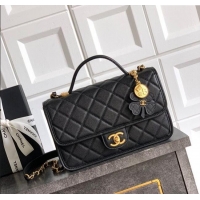 Famous Brand Chanel Grained Shiny Calfskin Flap Bag with Top Handle AS3653 Black 2025