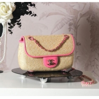 Best Quality Chanel Raffia Straw and Calfskin Large Flap Bag AS5929 Beige/Pink 2025