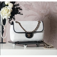 Trendy Design Chanel Raffia Straw and Calfskin Large Flap Bag AS5929 White/Black 2025