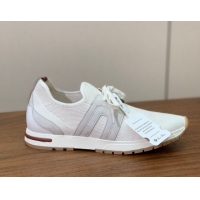 Expensive Loro Piana 360 LP Lady Flexy Walk Sneakers in Knit and Suede White 0708004