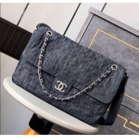 Famous Brand Chanel Quilted Denim Large Flap Bag CH081303 Dark Blue 2025