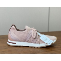 Shop Duplicate Loro Piana 360 LP Lady Flexy Walk Sneakers in Knit and Suede New Pink 0708005