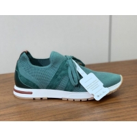 Luxury Loro Piana 360 LP Lady Flexy Walk Sneakers in Knit and Suede Lake Green 0708007
