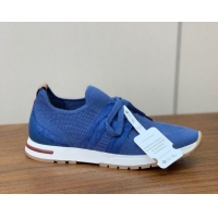 Top Design Loro Piana 360 LP Lady Flexy Walk Sneakers in Knit and Suede Ocean Blue 0708009