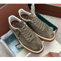 Unique Style Loro Piana Tennis Walk Sneaker in Suede & Linen Brown 5080916