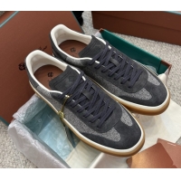 Top Grade Loro Piana Tennis Walk Sneaker in Suede & Linen Grey/Black 5080918 