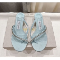 Best Product Jimmy Choo Dila Heel Slides Sandal 5.5cm in Woven Satin and Strass Blue 0708111