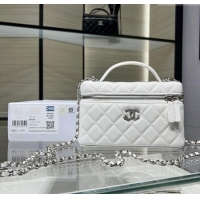 Top Grade Chanel Shiny Grained Calfskin Vanity with Chain and Star AP4854 White 2025
