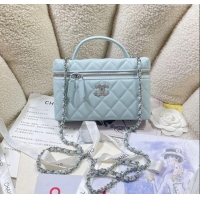 Well Crafted Chanel Shiny Grained Calfskin Vanity with Chain and Star AP4854 Light Blue 2025