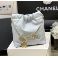Luxury Cheap Chanel 22 Mini Bag in Haas Grainy Calfskin AS3980 Light Blue 2025 Top Quality