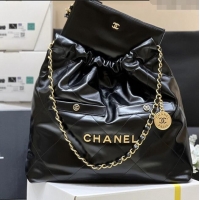 Best Price Chanel 22 Bag with Pockets in Shiny Calfskin AS3261 Black 2025 Top Quality