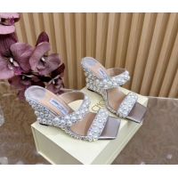 Cheap Price Jimmy Choo Pearls Wedge Sandals with 10.5cm Heel Silver 5072106