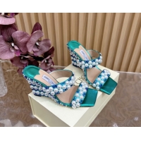 Luxury Cheap Jimmy Choo Pearls Wedge Sandals with 10.5cm Heel Green 5072107