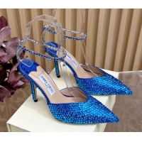 Pretty Style Jimmy Choo Saeda 85 Patent Leather Pumps with Crystal Blue 5072202