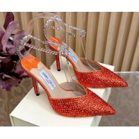 Best Grade Jimmy Choo Saeda 85 Patent Leather Pumps with Crystal Orange 5072204