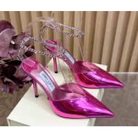 Classic Hot Jimmy Choo Saeda 85 Mirror Patent Leather Pumps Rosy 5072207