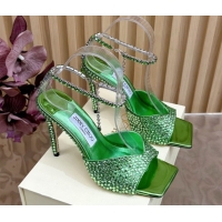 Shop Duplicate Jimmy Choo Saeda 85 Patent Leather Sandals with Crystal Green 5072306