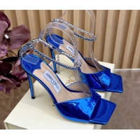 Unique Style Jimmy Choo Saeda 85 Mirror Patent Leather Sandals Blue 5072308
