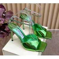 Good Looking Jimmy Choo Saeda 85 Mirror Patent Leather Sandals Green 5072310