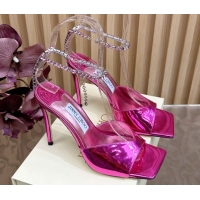 Good Quality Jimmy Choo Saeda 85 Mirror Patent Leather Sandals Rosy 5072312