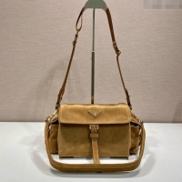 Inexpensive Prada Explore medium suede shoulder bag with flap Cinnamon 1BD394 Brown 2025