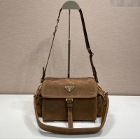 Best Price Prada Explore medium suede shoulder bag with flap 1BD394 Cocoa Brown 2025