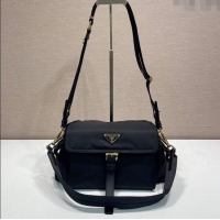 Promotional Prada Explore medium Re-Nylon shoulder bag with flap 1BD394 Black 2025