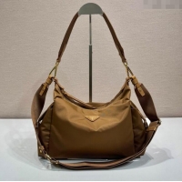 Famous Brand Prada Explore large Re-Nylon and leather shoulder bag 1BC264 Brandy Brown 2025