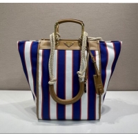 Promotional Prada Large Printed Canvas and Leather Tote Bag 1BG561 Blue 2025