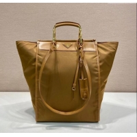 Well Crafted Prada Large Re-Nylon and leather tote bag 1BG561 Brandy Brown 2025