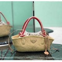 Affordable Price Prada Small crochet straw-like basket bag 1BA463 Beige 2025