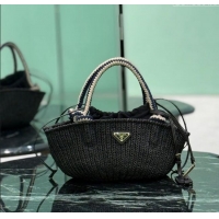 Good Product Prada Small crochet straw-like basket bag 1BA463 Black 2025